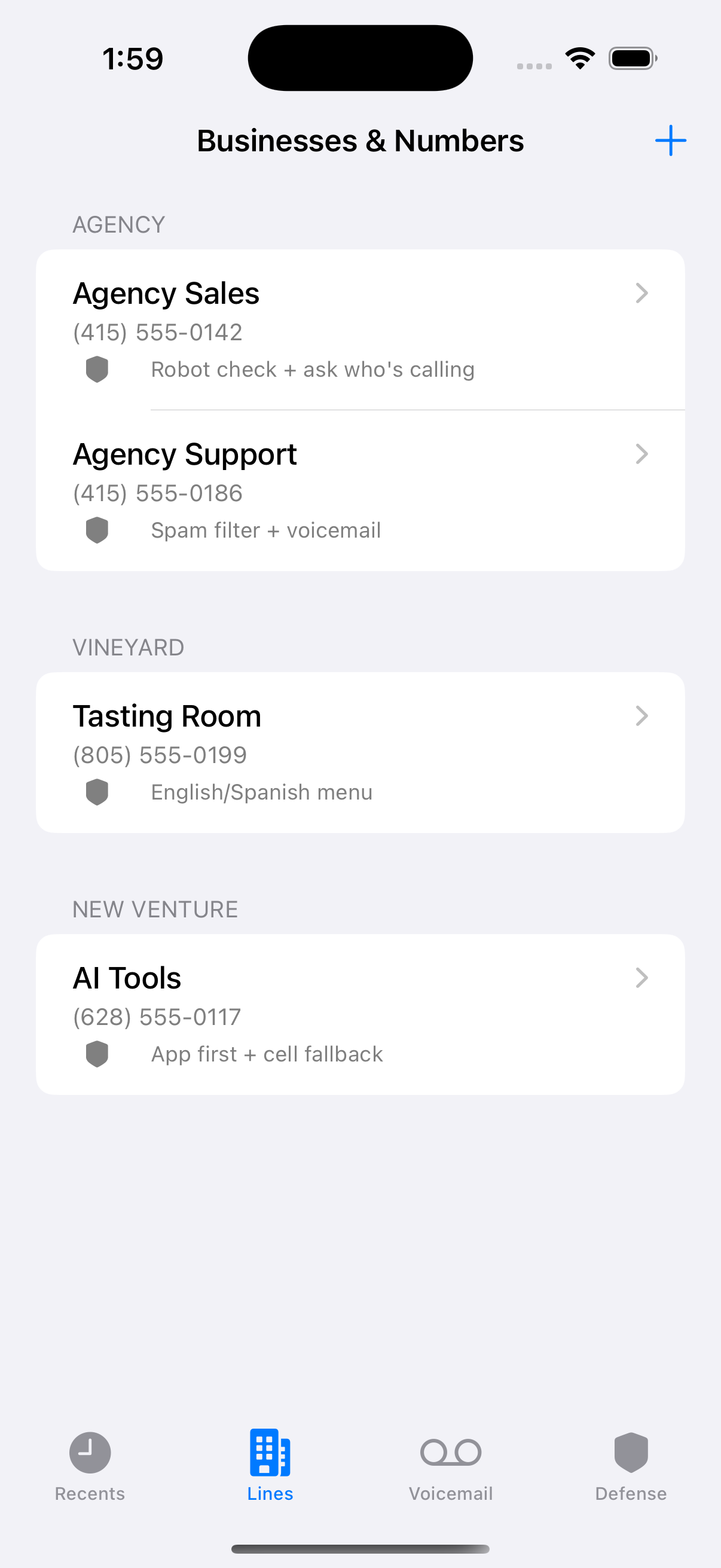 Fissible Phone business and number groups